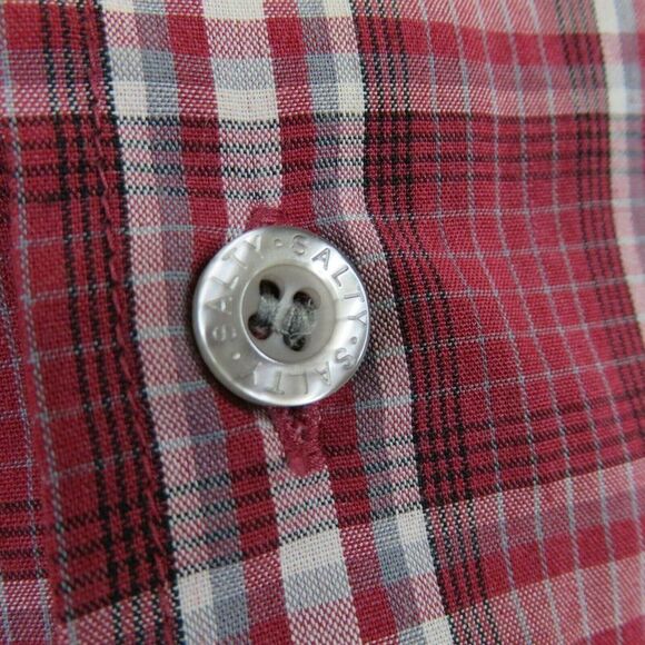 Salty Red Gray Plaid Shirt Mens Large  LS Button Cotton Blend - Picture 5 of 11